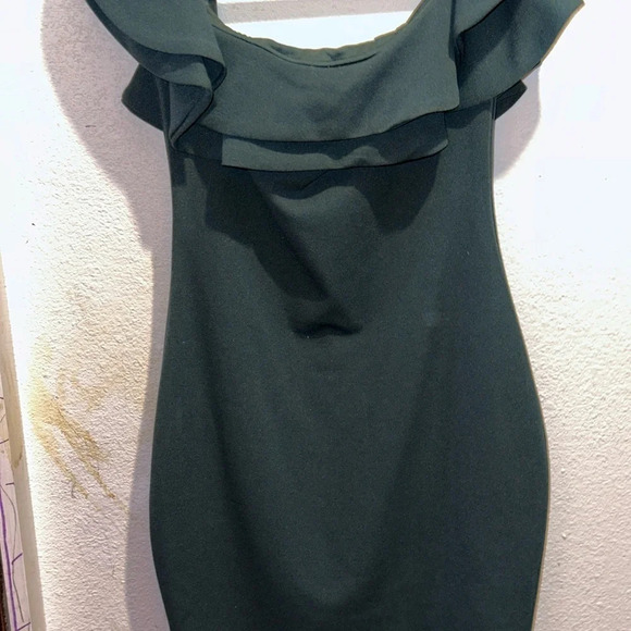 Mind Code Women Off the Shoulder Green Ruffled Mini Dress Size S - Picture 8 of 9